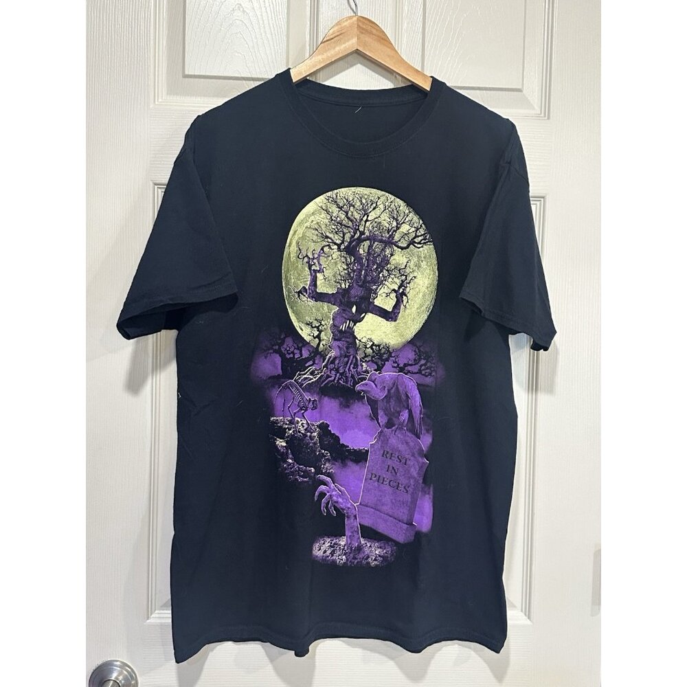 Rest In Pieces Halloween‎ Graveyard Graphic T-Shirt Black Mens Large Spooky Moon